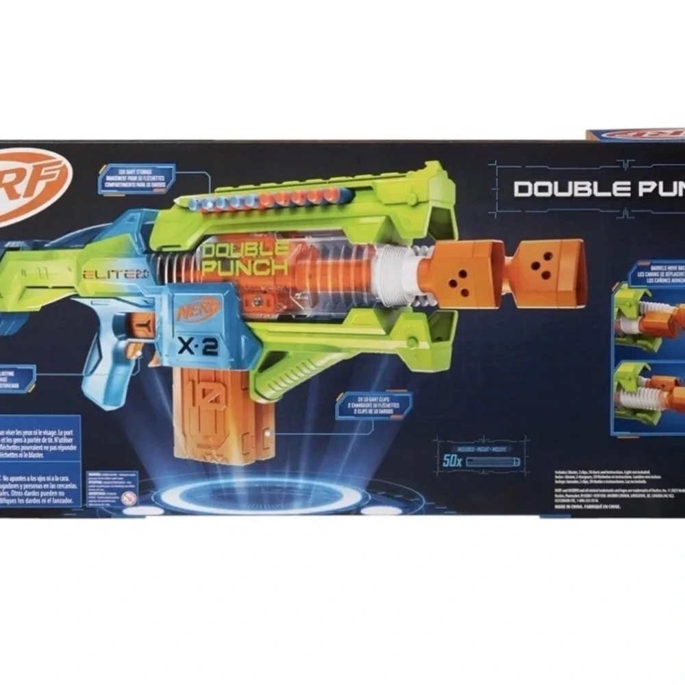 Nerf Elite 2.0 Double Punch Blaster in Green, Blue & Orange